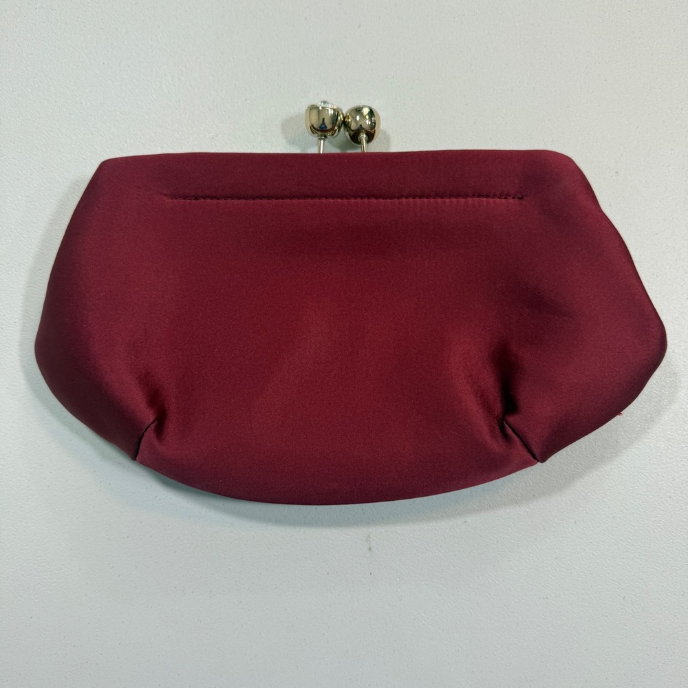 The Limited Womens Clutch Burgundy Red Satin Evening Glam Formal Crystal Kiss
